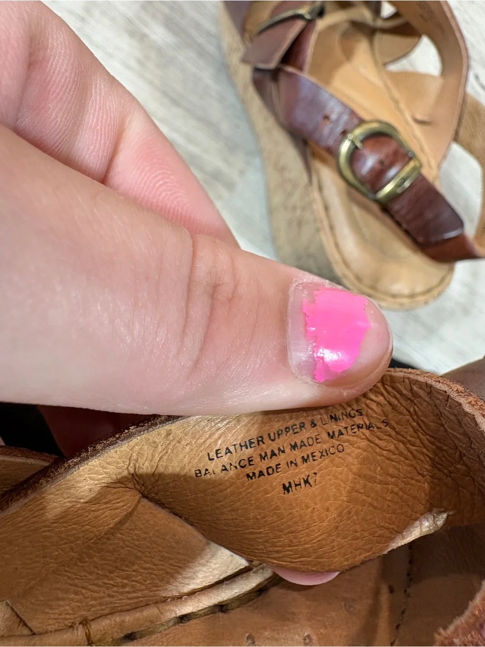Born Shoes Womens Size 8 Brown Leather Ankle Buckle Straps Wedges Open Toe